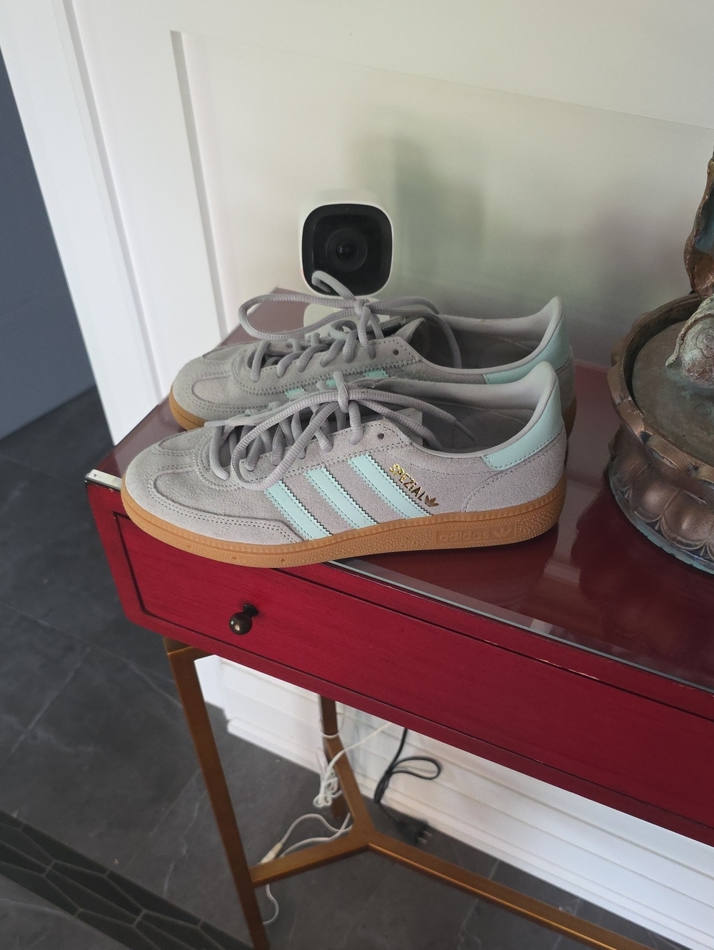 adidas Spezial Suede Sneakers in Light Gray with Teal Accents
